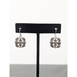 Liz Claiborne Silver tone Marcasite Rhinestone Square Earrings Vintage Stlye